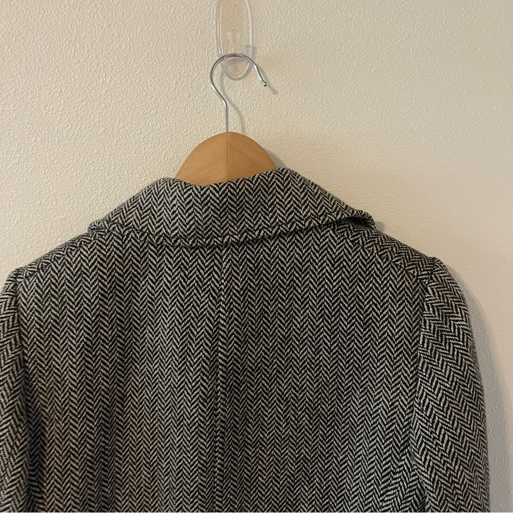 J Crew Factory Wool Herringbone Double Breasted Blazer Rear Belt Black White-M - Picture 7 of 11